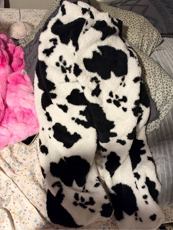 Other - Cow Print Fleece Pants - Black & White